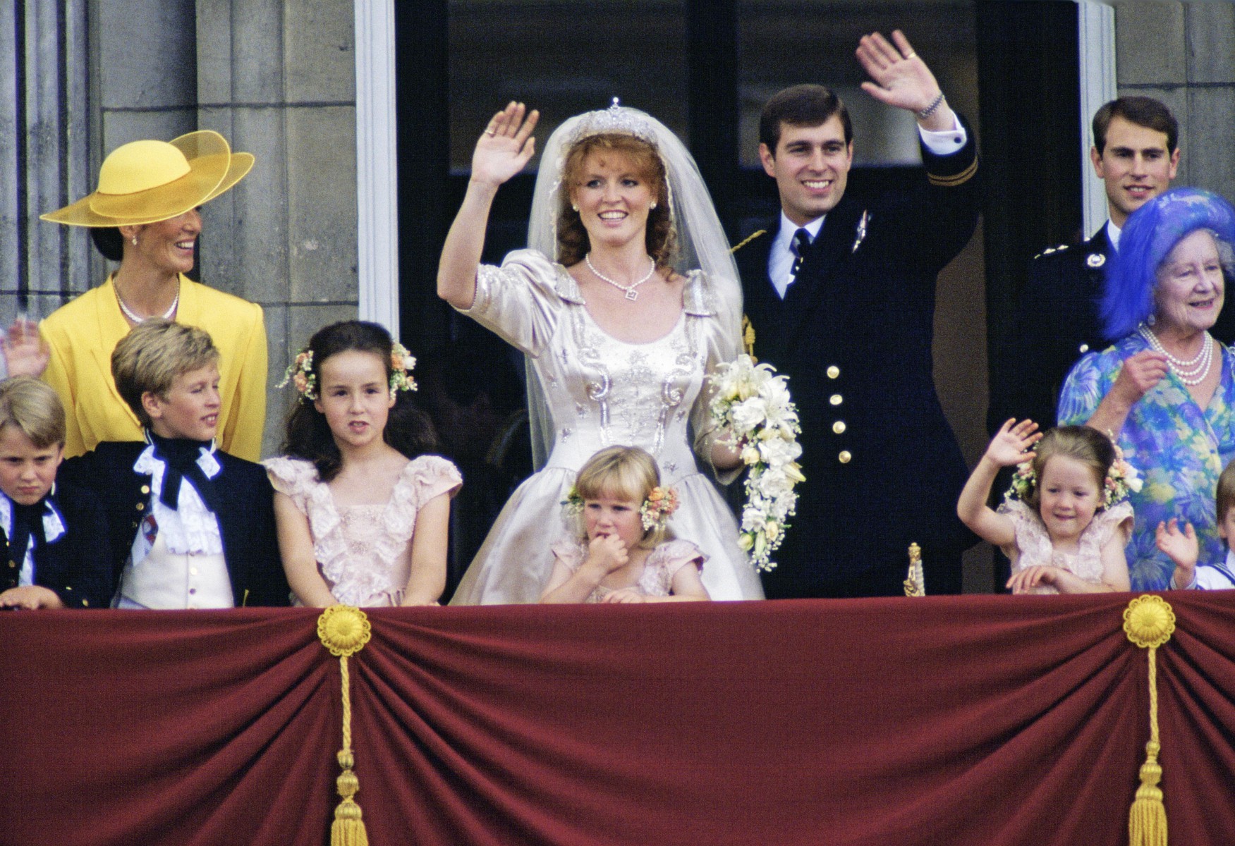 The Duke and Duchess of York on the Buckingham Palace balcony on their wedding day
