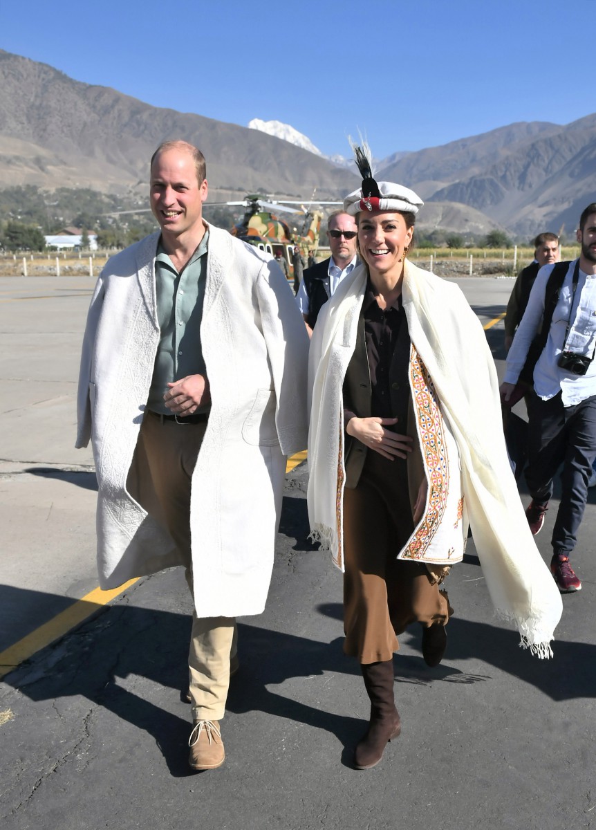 Kate and William were given traditional Chitrali hats as they land in Chitral the Hindu Khush, near the Afghan border
