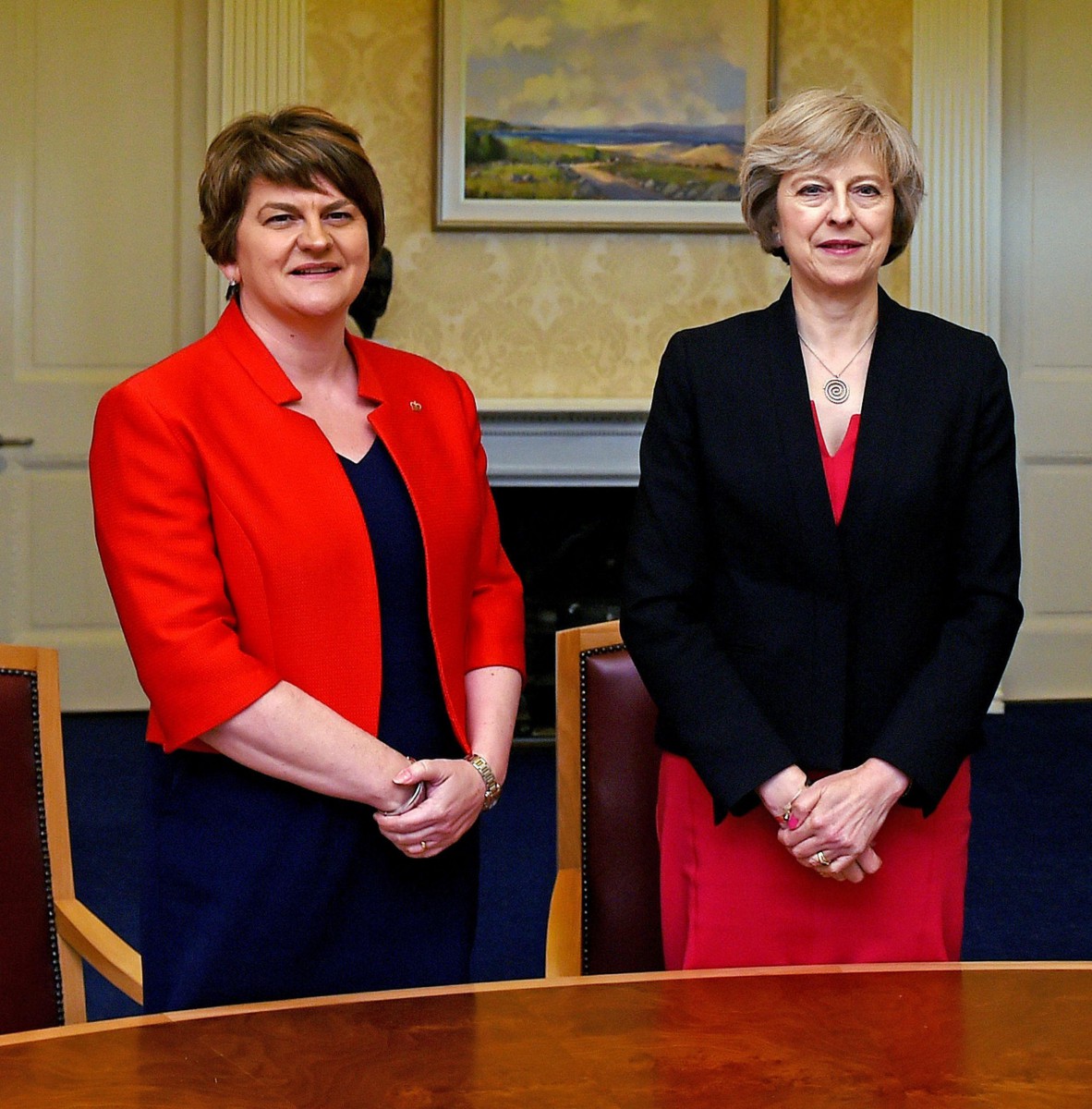 Democratic Unionist Party leader Arlene Foster with Theresa May in 2016