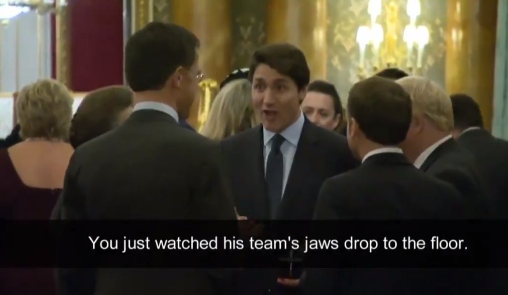 Trudeau could be heard joking about 'jaws dropping to the floor' in reaction to something that had been said