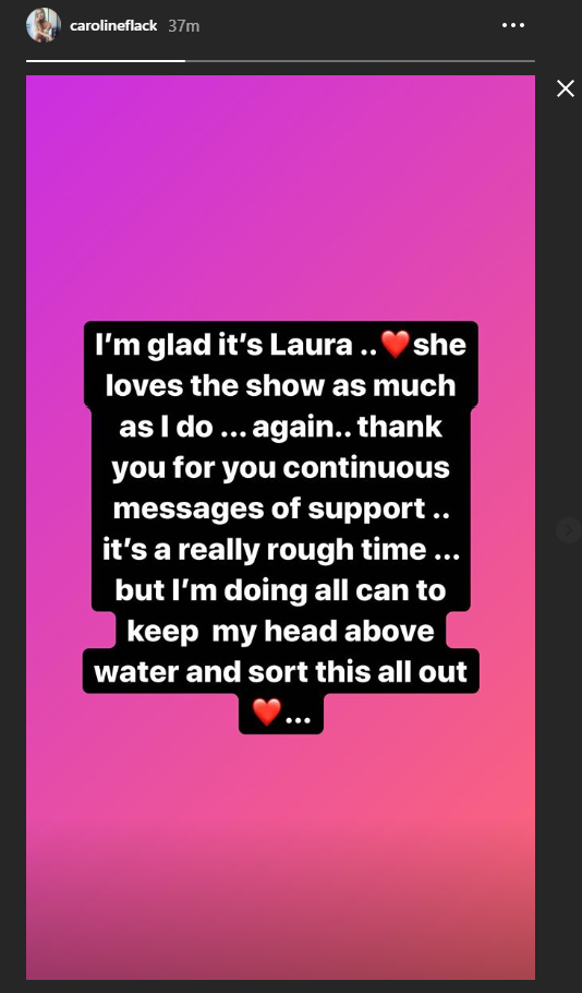 Caroline posted this message on Instagram following news Laura had been given her job