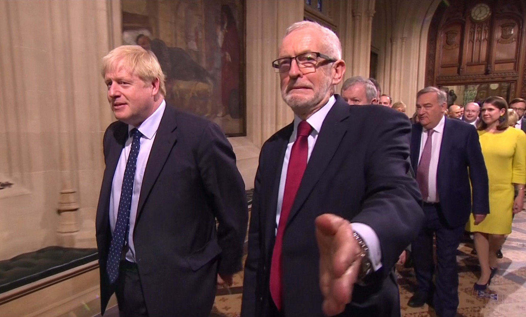  <a href='https://en.wikipedia.org/wiki/Boris_Johnson'>Boris Johnson</a> and Jeremy Corbyn appeared incredibly awkward as they walked in together” width=”960″ height=”579″ /><figcaption class=