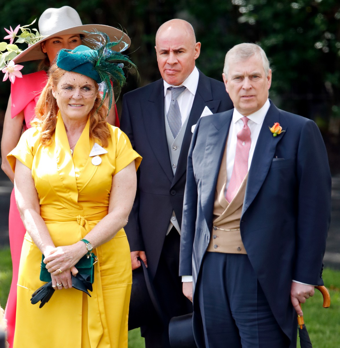Johan Eliasch is seen standing by friend Prince Andrew at Ascot Racecourse