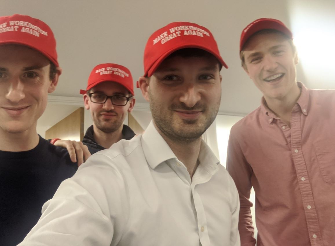 Tory voters donned Make Workington Great Again caps after the party's win
