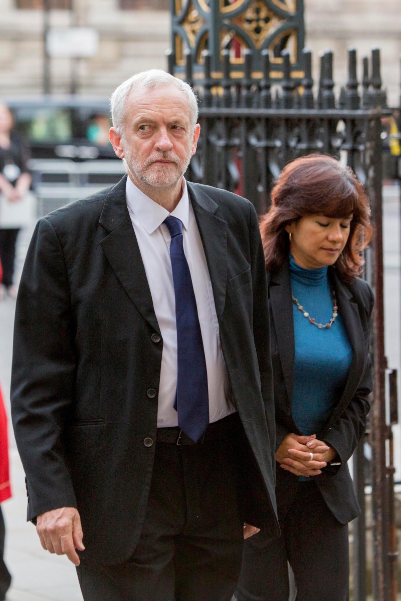Jeremy Corbyn and his wife Laura Alvarez arrive at Westminster Abbey in London for a service to commemorate the centenary of the Battle of the Somme