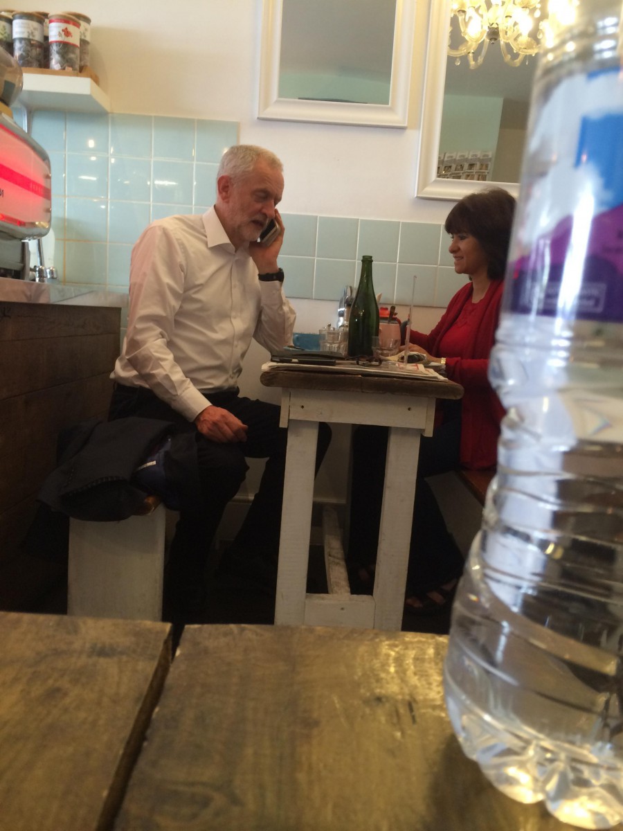 Corbyn was pictured celebrating his surprise election result with wife Laura Alvarez in a North London cafe