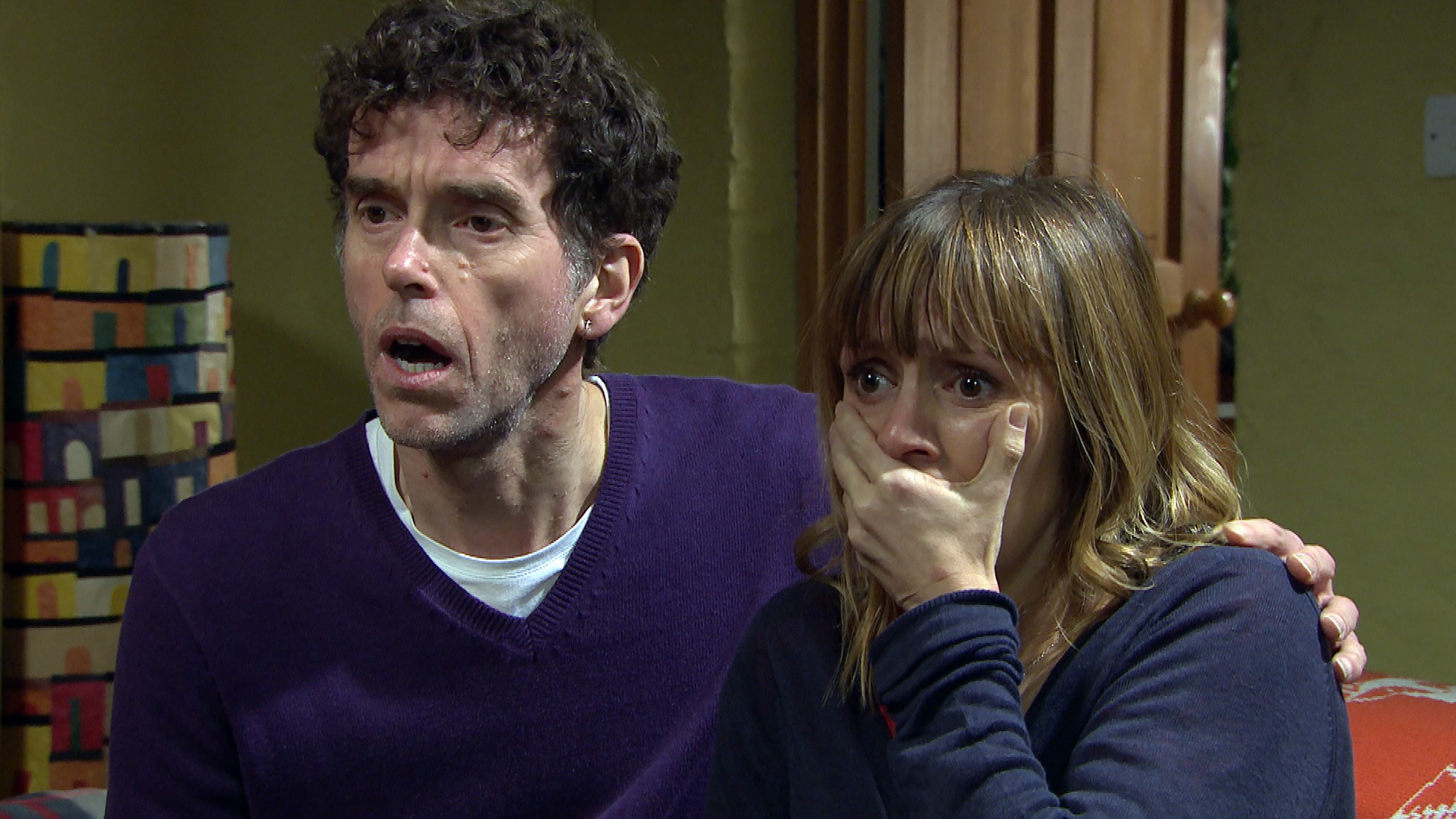 Rhona and Marlon are left shocked by the news of Graham's death in Emmerdale