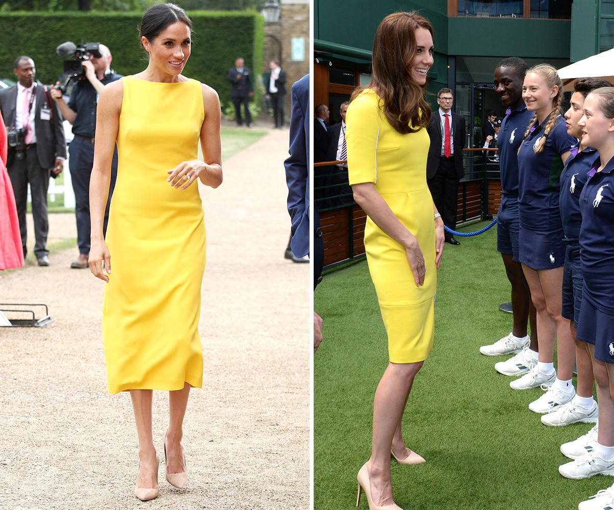 Meghan Markle in a yellow dress, Kate Middleton in a yellow dress