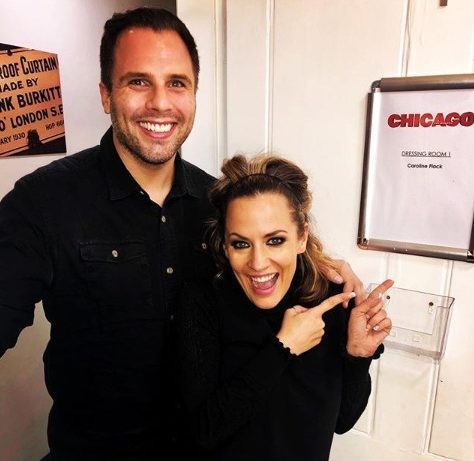 Dan Wootton pictured with Caroline Flack during her West End run in Chicago in 2018