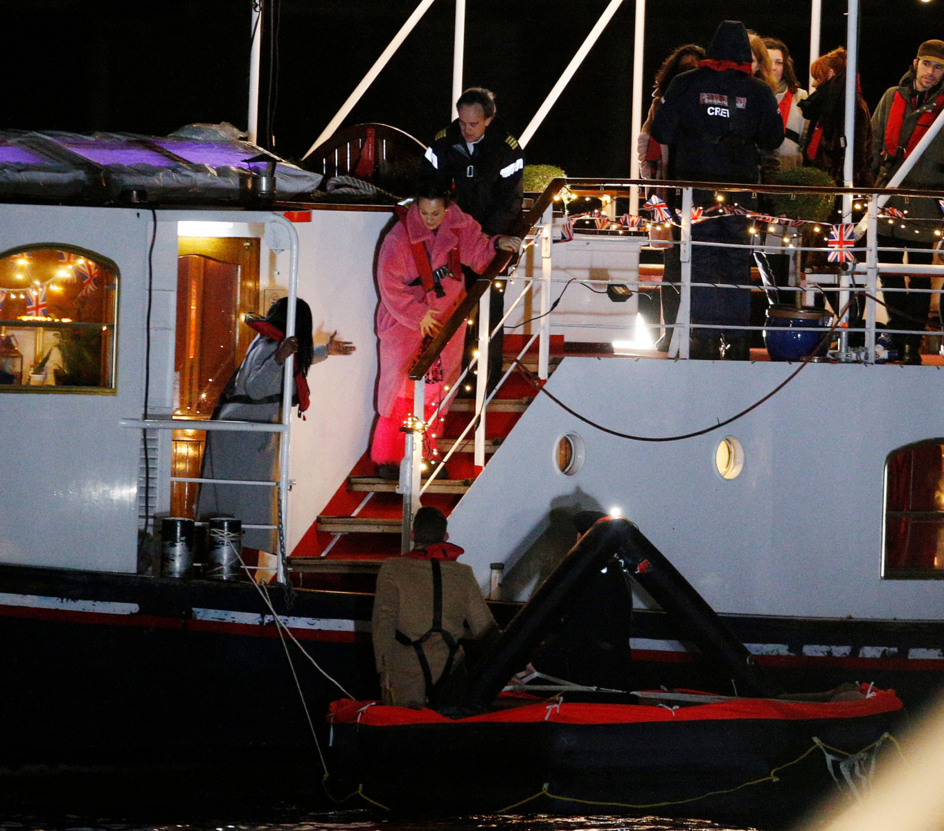 The EastEnders clip shows cast members leaving the sinking riverboat to get on life rafts