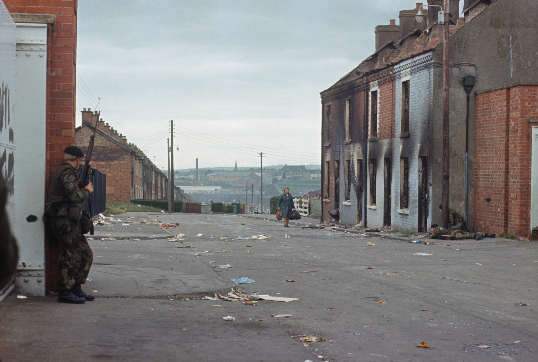 British Army soldier on the streets of the predominantly Catholic Ardoyne area of North Belfast, 1971