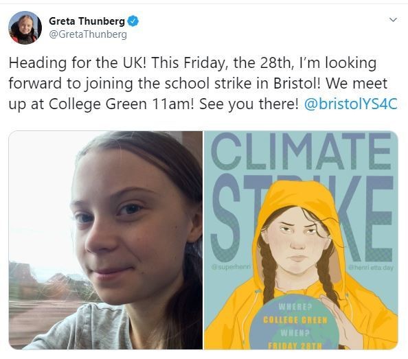 Greta Thunberg announced she would be arriving in the UK next week