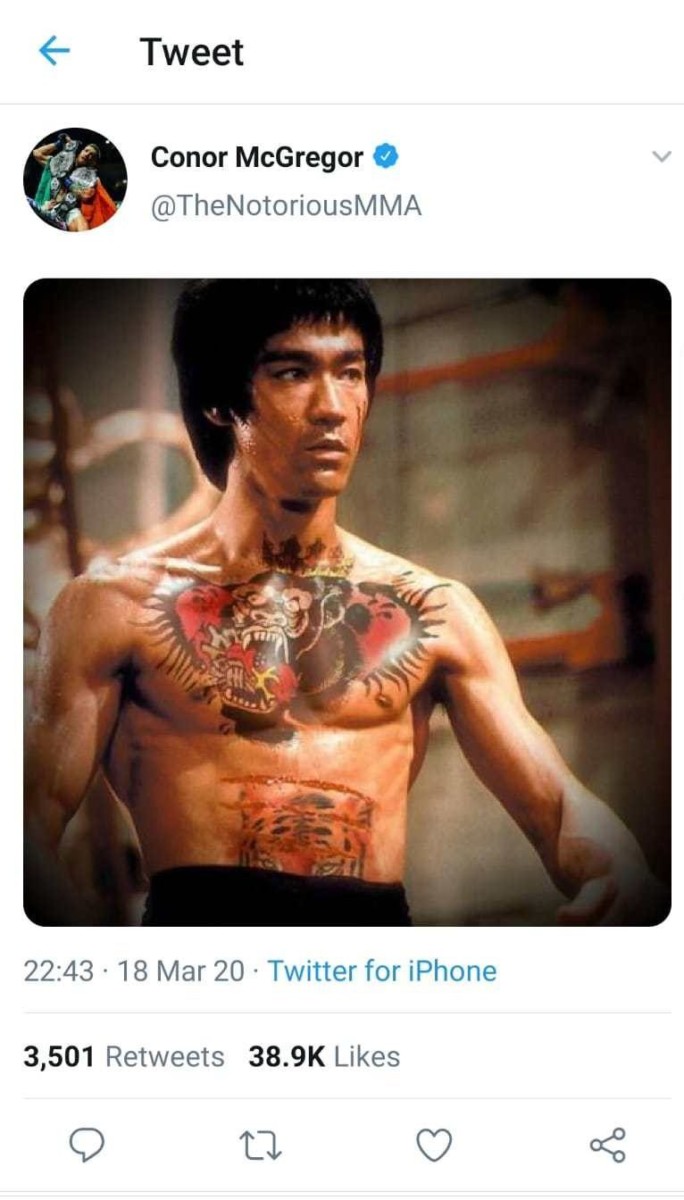McGregor shared an image of Bruce Lee sporting his tattoos