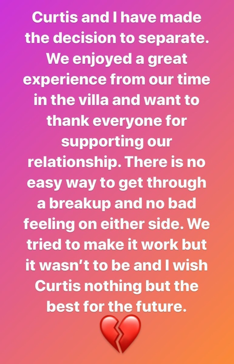 Maura announced she and Curtis had split on Instagram on Monday
