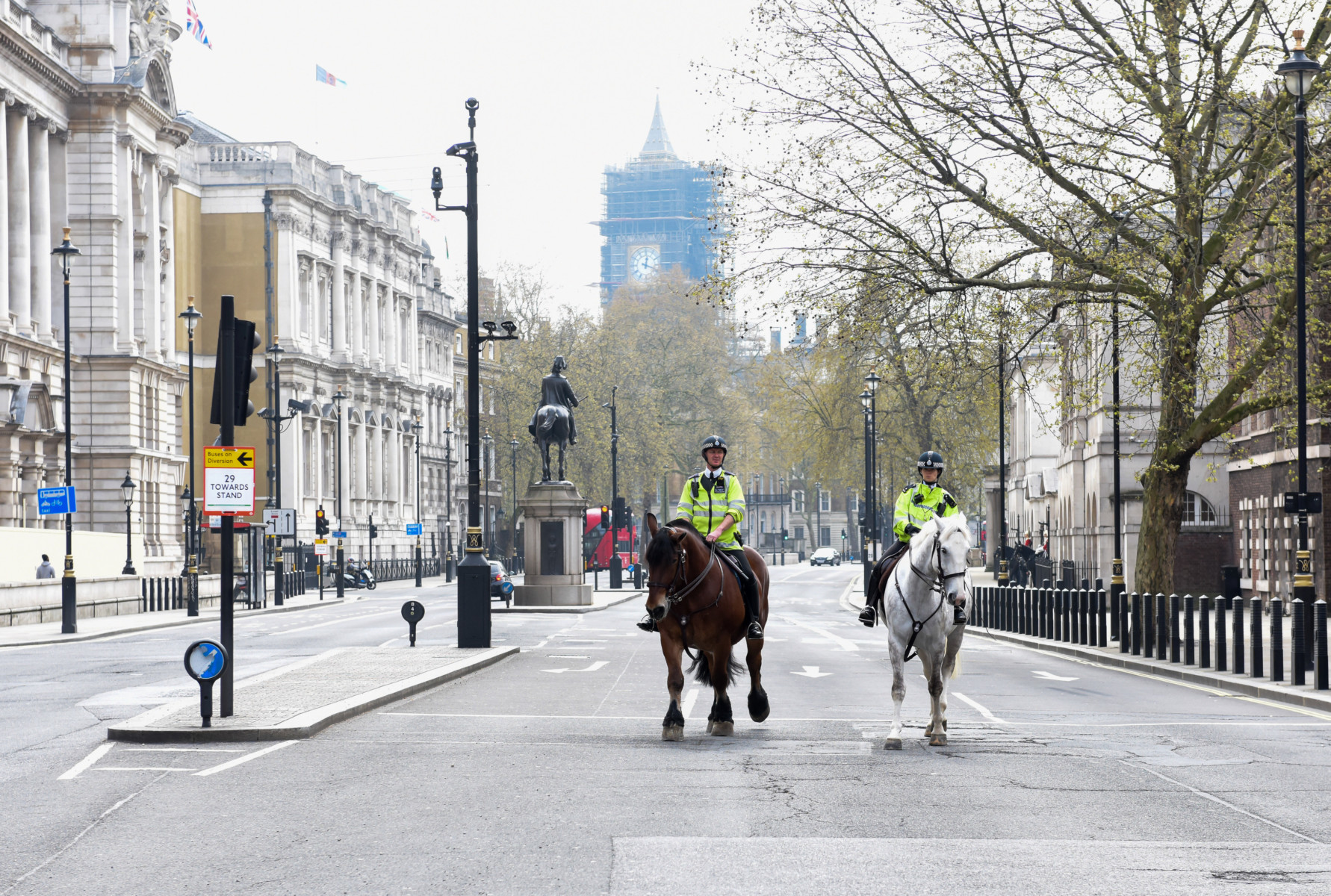 Mounted police patrolled Whitehall as the lockdown continues