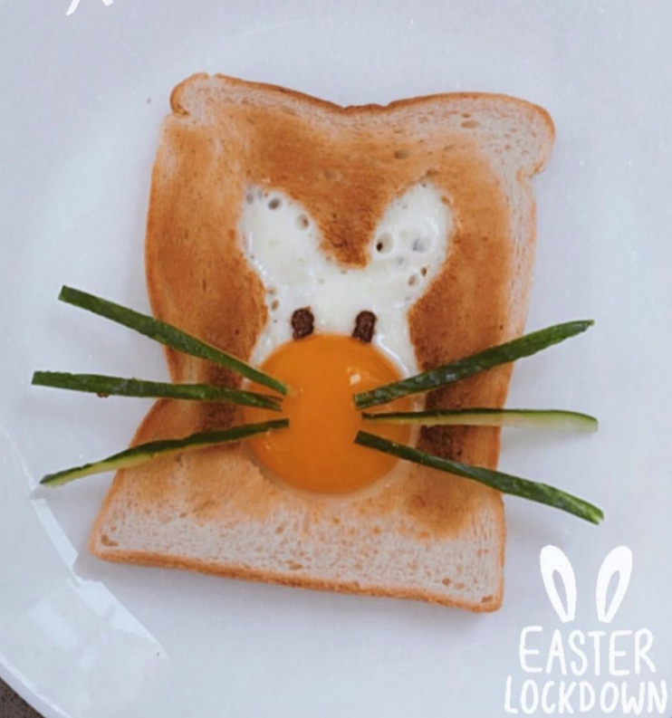  She cut a rabbit shape from a slice of toast - and plopped an egg in it with Coco Pops for eyes