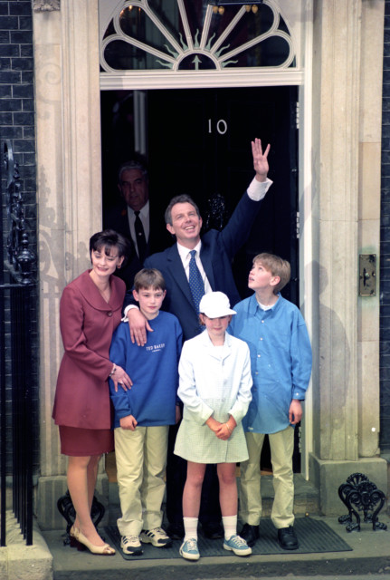 Tony and Cherie Blair at number 10, with children Kathryn, Nicholas and Euan. after Labour's General Election victory in 1997