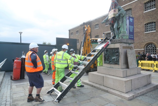  Workers removed the statue of slave owner Robert Milligan from West India Quay in London