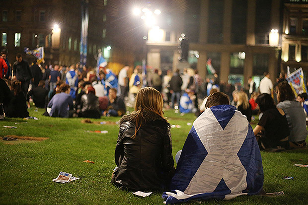 Yes campaign supporters in George Square, Glasgow...