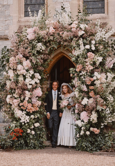 Princess Beatrice and Edoardo Mapelli Mozzi leave The Royal Chapel of All Saints at Royal Lodge, Windsor after saying 'I do'