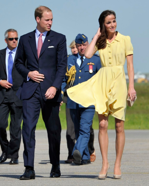 Strong winds on the 2011 trip to Canada saw Kate battle with her dress and hair