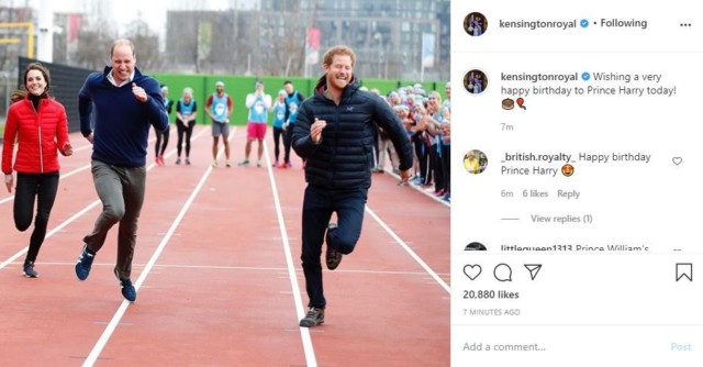 Kate Middleton and Prince William shared a pic of them racing with Prince Harry, to mark his 36th birthday this week