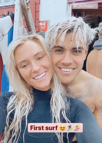 Lucie Donlan took boyfriend Luke Mabbott for his first ever surf today