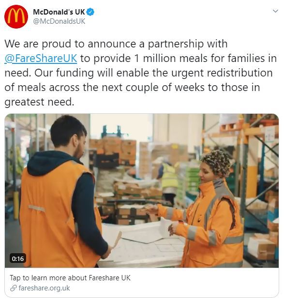 McDonald’s stepped in with a million free meals to help in the school holidays