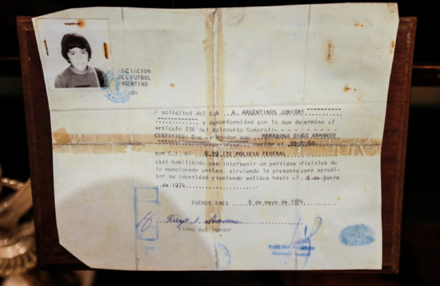 Maradona's original contract he signed with Argentinos Juniors is on display