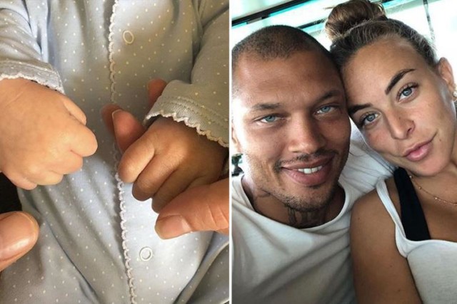 Jayden Green-Meeks, left, with parents Jeremy Meeks and Chloe Green, right