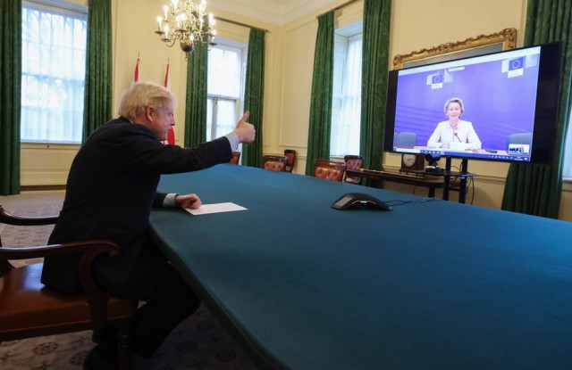 The PM on a video call with Von Der Leyen as the agreement was finally done