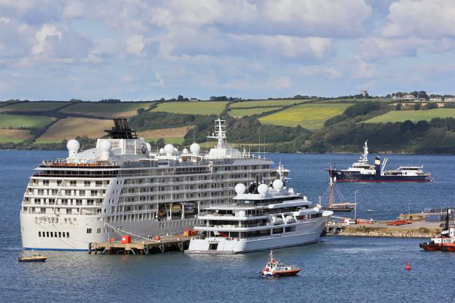 The Katara, one of the largest mega super yachts in the world, was spotted berthed in Falmouth
