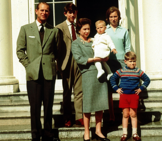 Prince Philip with his four children and the Queen