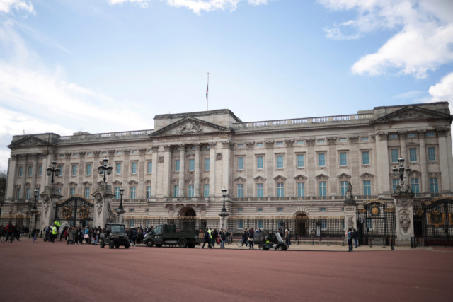 The flag above Buckingham Palace is flying at half mast