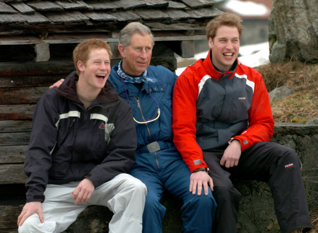Charles and William are pictured alongside their dad at the Klosters ski resort in Switzerland in 2005