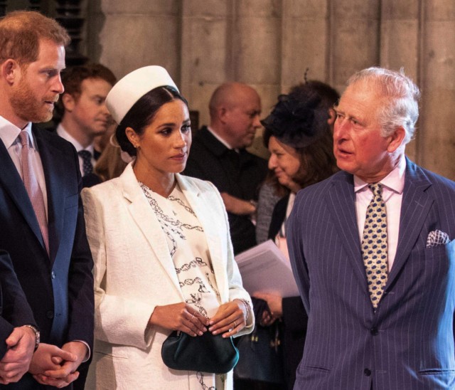 Prince Charles speaks to Prince Harry and Meghan Markle at the Commonwealth Day service at Westminster Abbey last year