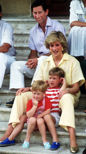 Prince Harry is pictured with dad Charles, mum Diana and brother William in 1987