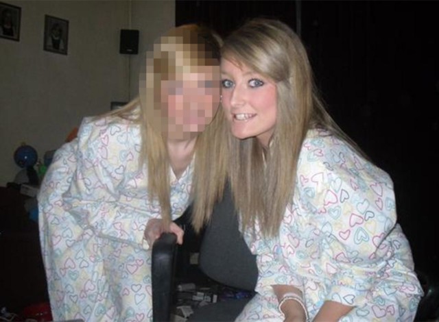 Chloe Crowhurst (right) wears matching pyjamas as a friend in this cute throwback shot