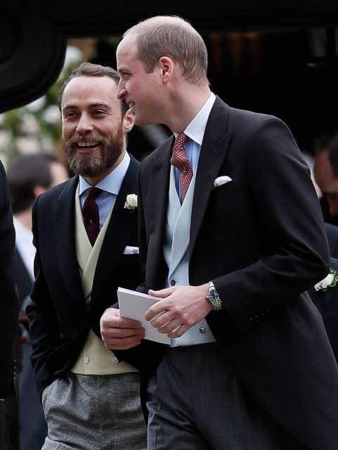 Prince William laughs with James after Pippa's wedding in 2017