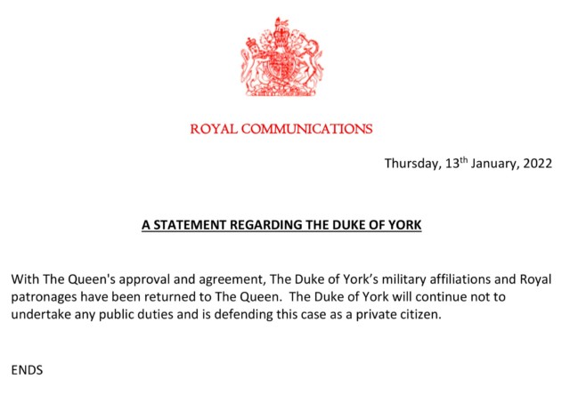 Buckingham Palace confirmed the bombshell news tonight